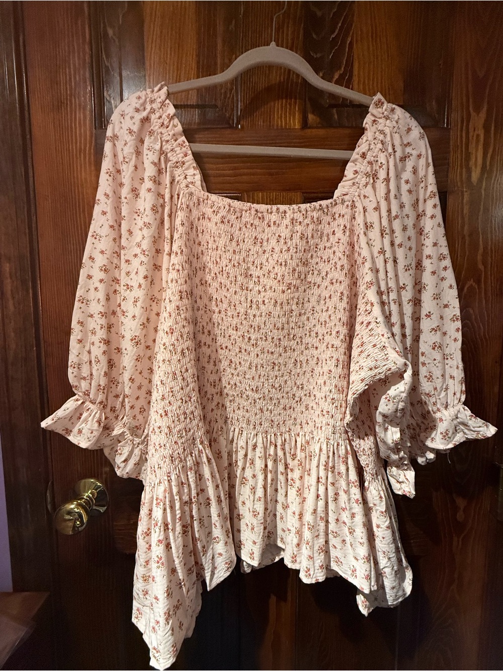 Ivy City Co Pink Floral Smocked Peasant Top